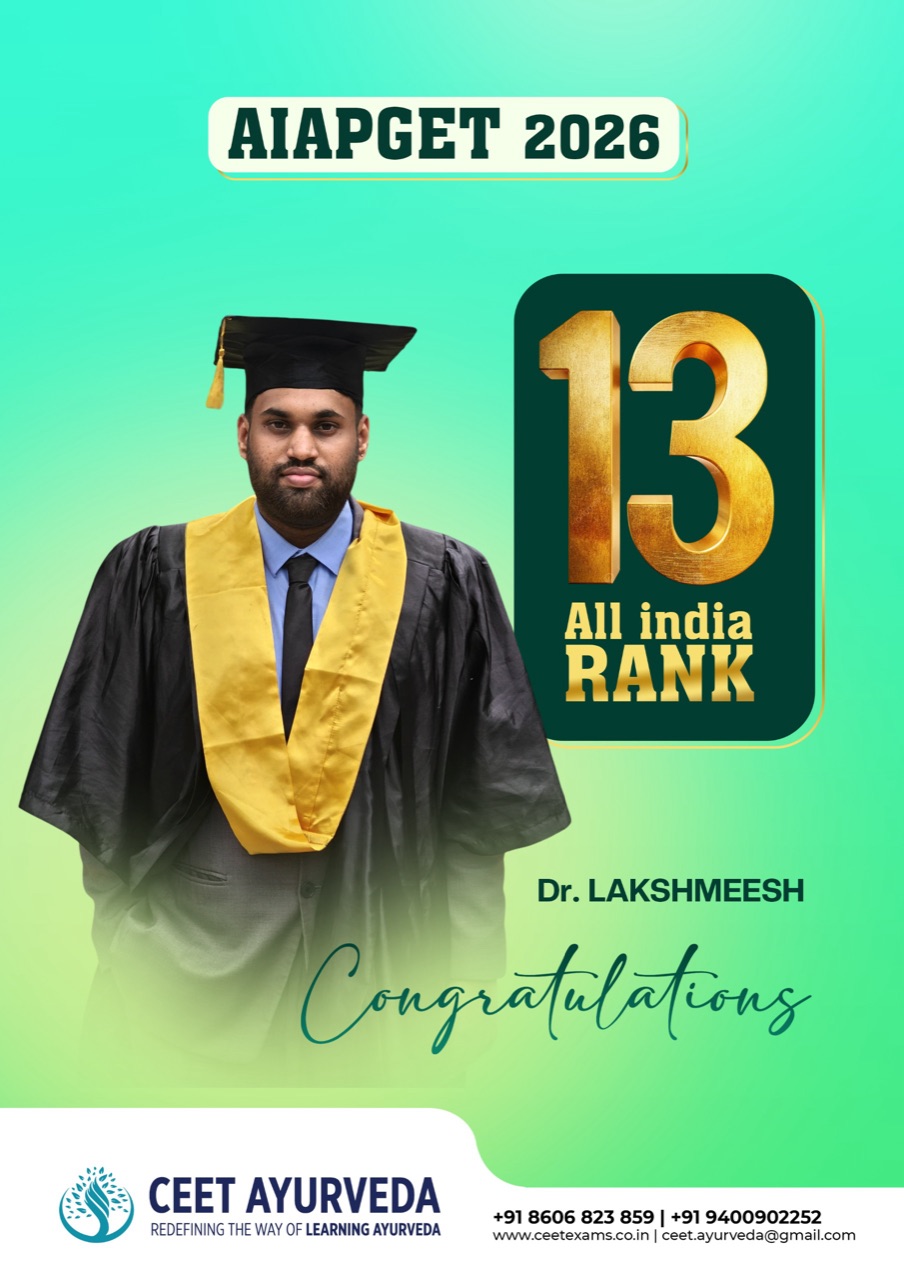 Dr. Lakshmeesh, All India Rank 13 in AIAPGET 2026, CEET Ayurveda student.
