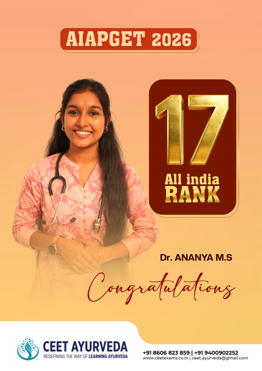 Dr. Ananya M.S, All India Rank 17 in AIAPGET 2026, CEET Ayurveda student.