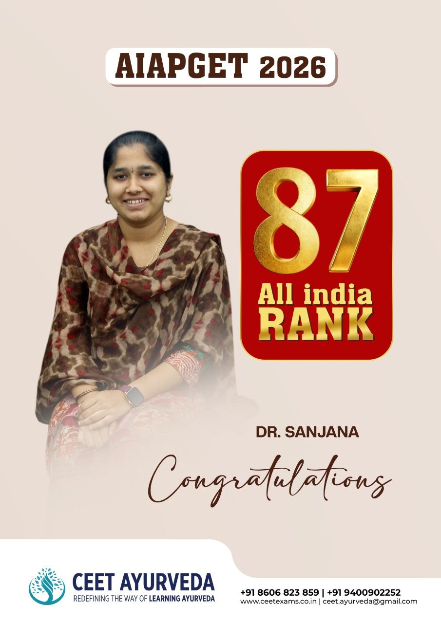 Dr. Sanjana, All India Rank 87 in AIAPGET 2026, CEET Ayurveda student.
