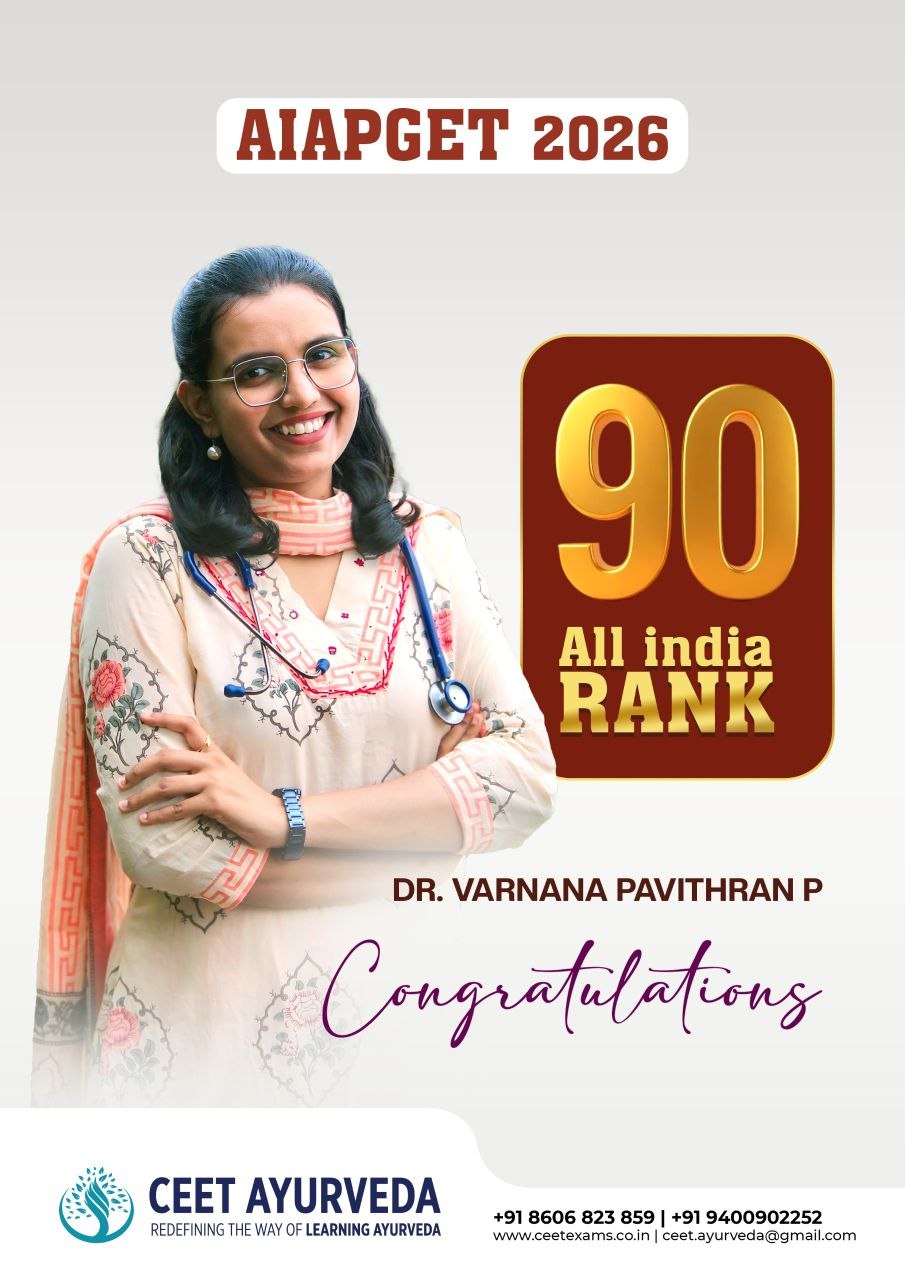 Dr. Varnana Pavithran P, All India Rank 90 in AIAPGET 2026, CEET Ayurveda student.